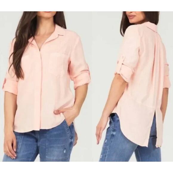 Cloth & Stone Pale Pink Button Down Split Back Top - Picture 1 of 7